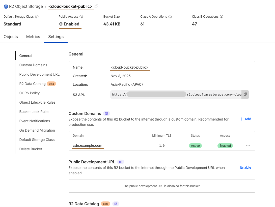 Cloudflare R2 public bucket config